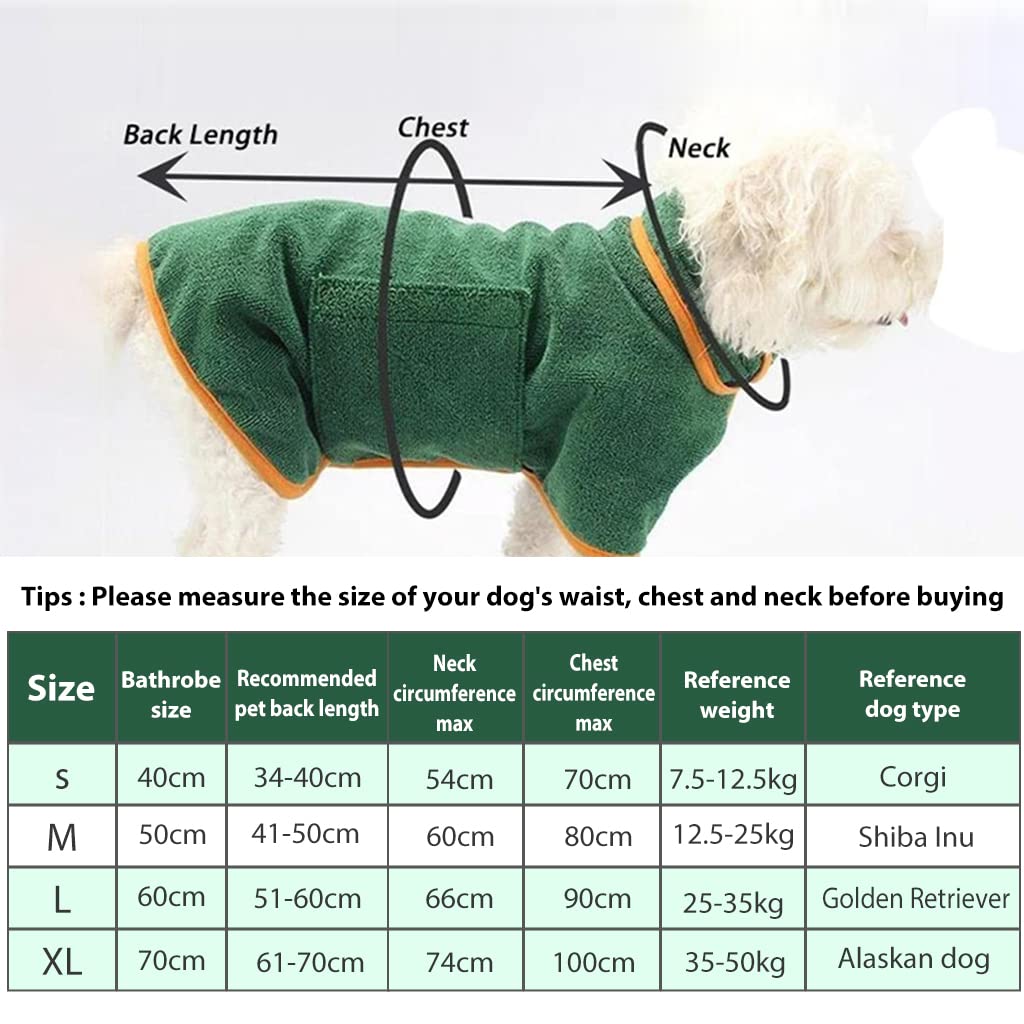 Qpets Dog Towel Microfiber Water Absorbent Dry Towel for Pet Quick Drying Dog Bathrobe Towel Soft Drying Coat for Cat Dog for Bath/Rain/Beach(Green, Size M)