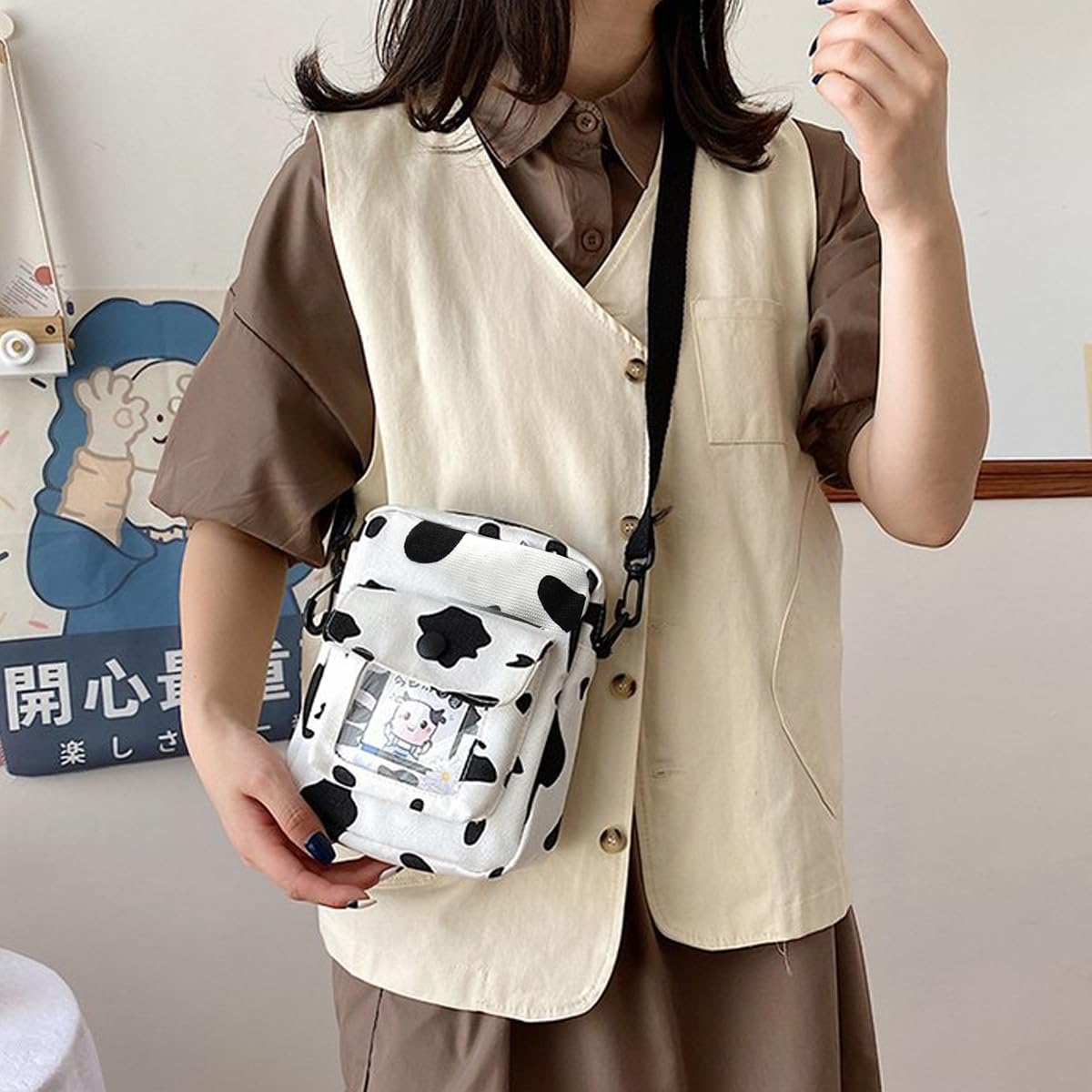 PALAY Canvas Bag Crossbody Bag Phone Bag for Girls Crossbody Shoulder Bag Sling Bag with Adjustable Shoulder Strap Cute Print Versatile Girls Crossbody Bag