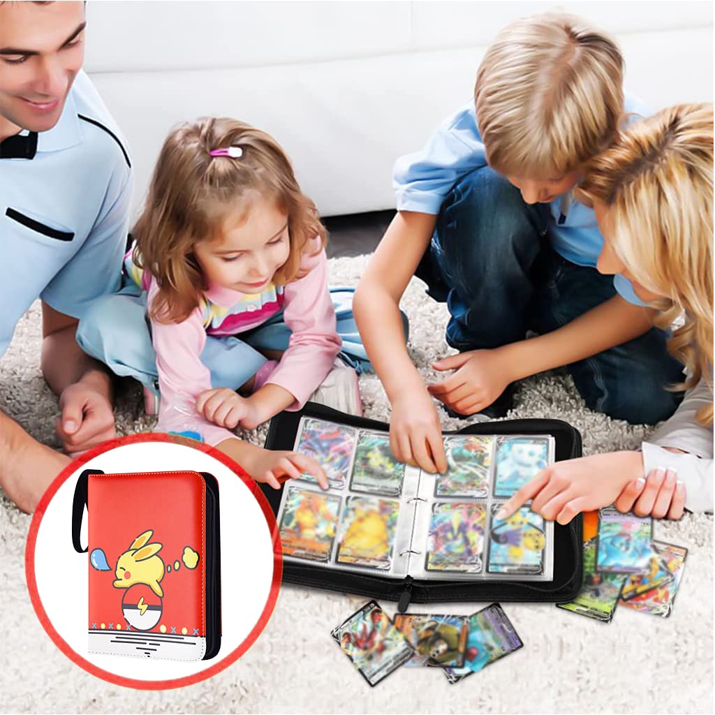 PATPAT Poke-mon Binder, Cards Collector Album Holder for 400 Poke-mon Cards Cartoon Prints Zipper Bag Trading Card Binder Poke-mon Cards Pack Collection Bag Game Cards Case Gift for Kids Boys Girls