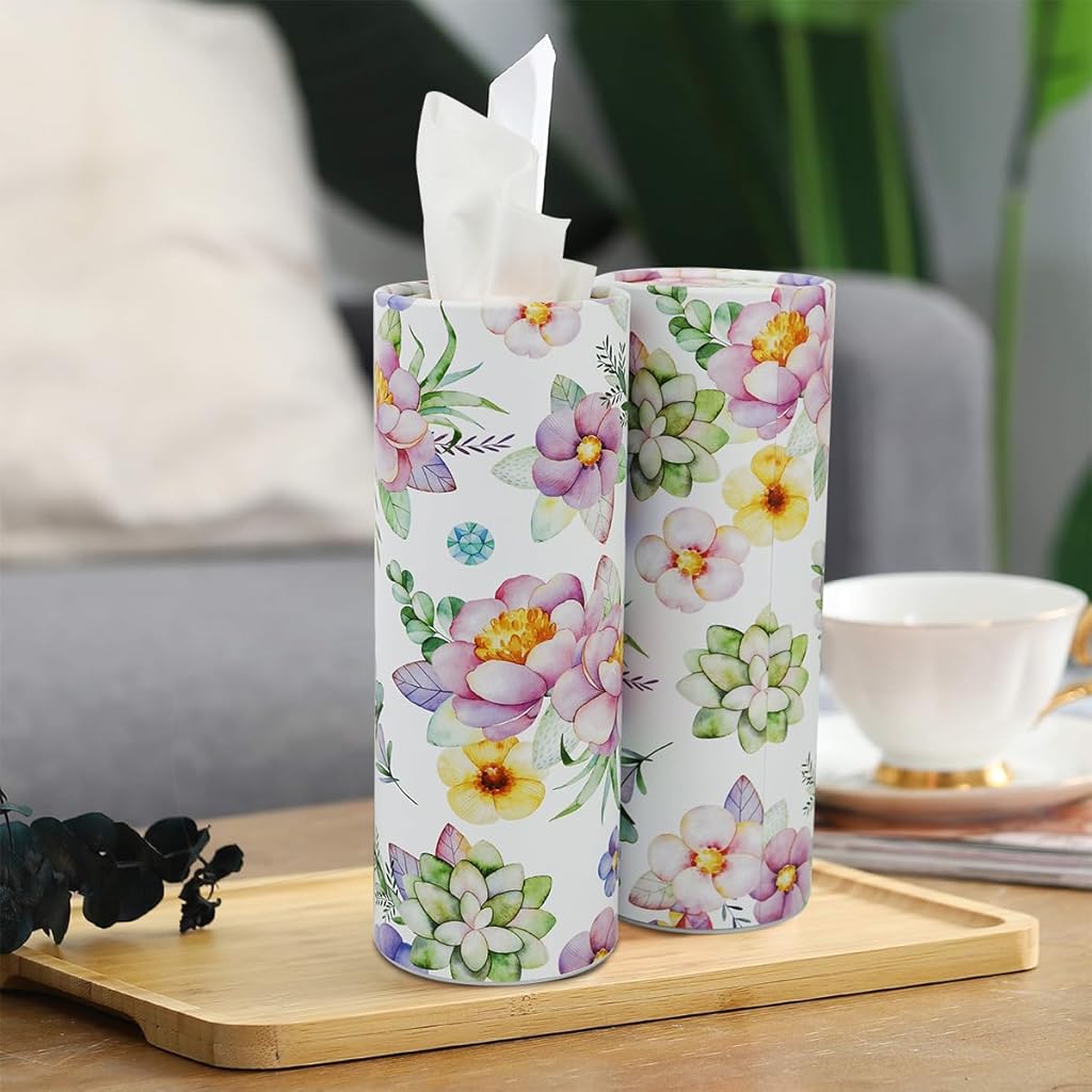 STHIRA® 3Pcs Car Roll Paper Case Floral Cardboard Holder for Roll Paper with Lid Hand Paper Towel Dispenser Holder for Car Home Use, Easy to Refill, Universal Roll Paper Towel, 13.3x18cm