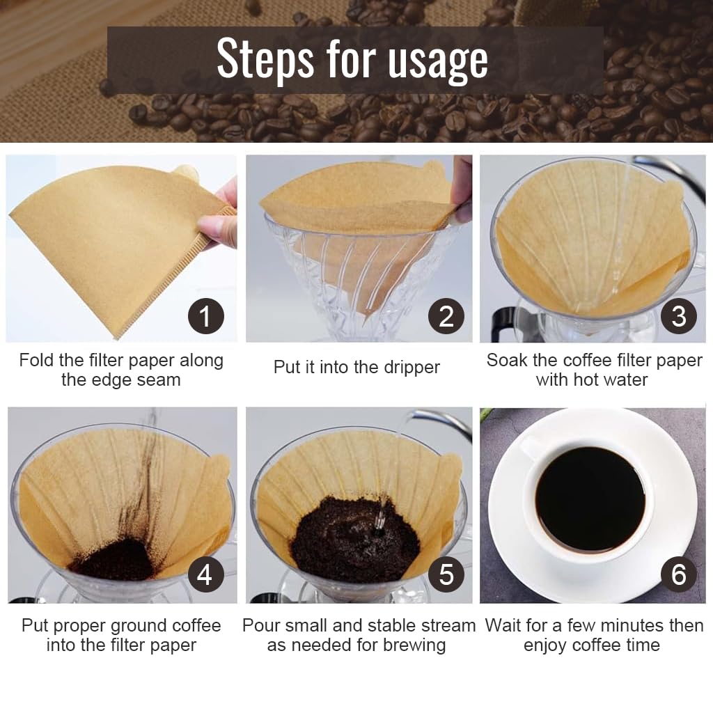 Supvox 100 Counts Coffee Filter Paper for Brewing Coffee Natural Unbleached Coffee Filter Paper Cone-Shape Disposable Coffee Filters Paper Fit for Drip Coffee