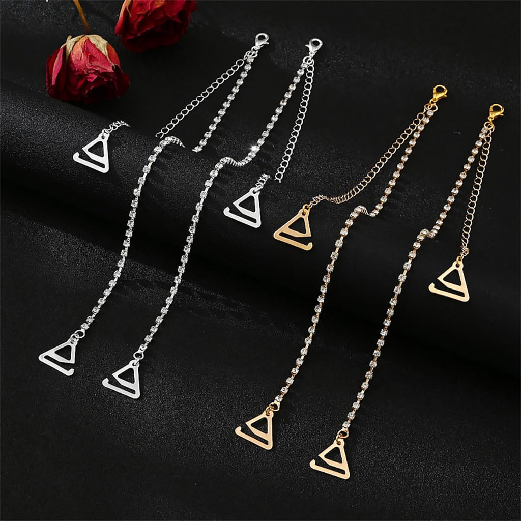 MAYCREATE 2 Pairs Adjustable Bra Straps for Women Crystal Beaded Bra Straps Chain Shining Rhinestone Lingerie Shoulder Strap for Strapless Dress - Silver & Gold