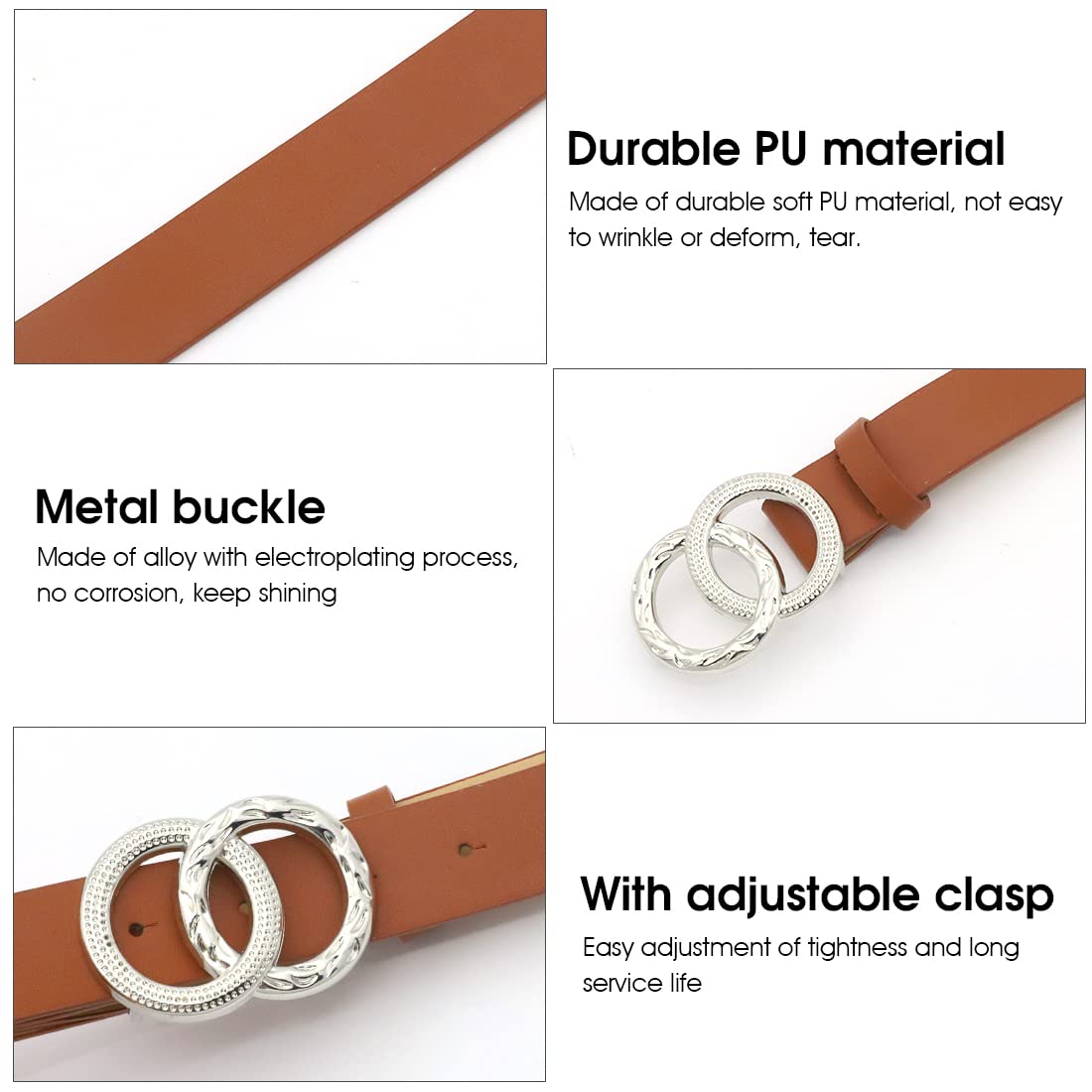 PALAY Women Dress Belt Ladies Sleek Double Ring Closure Metal Waist Belt For Women Dress,Blouse,Coat,Evening Gown-41.7inch (Brown)