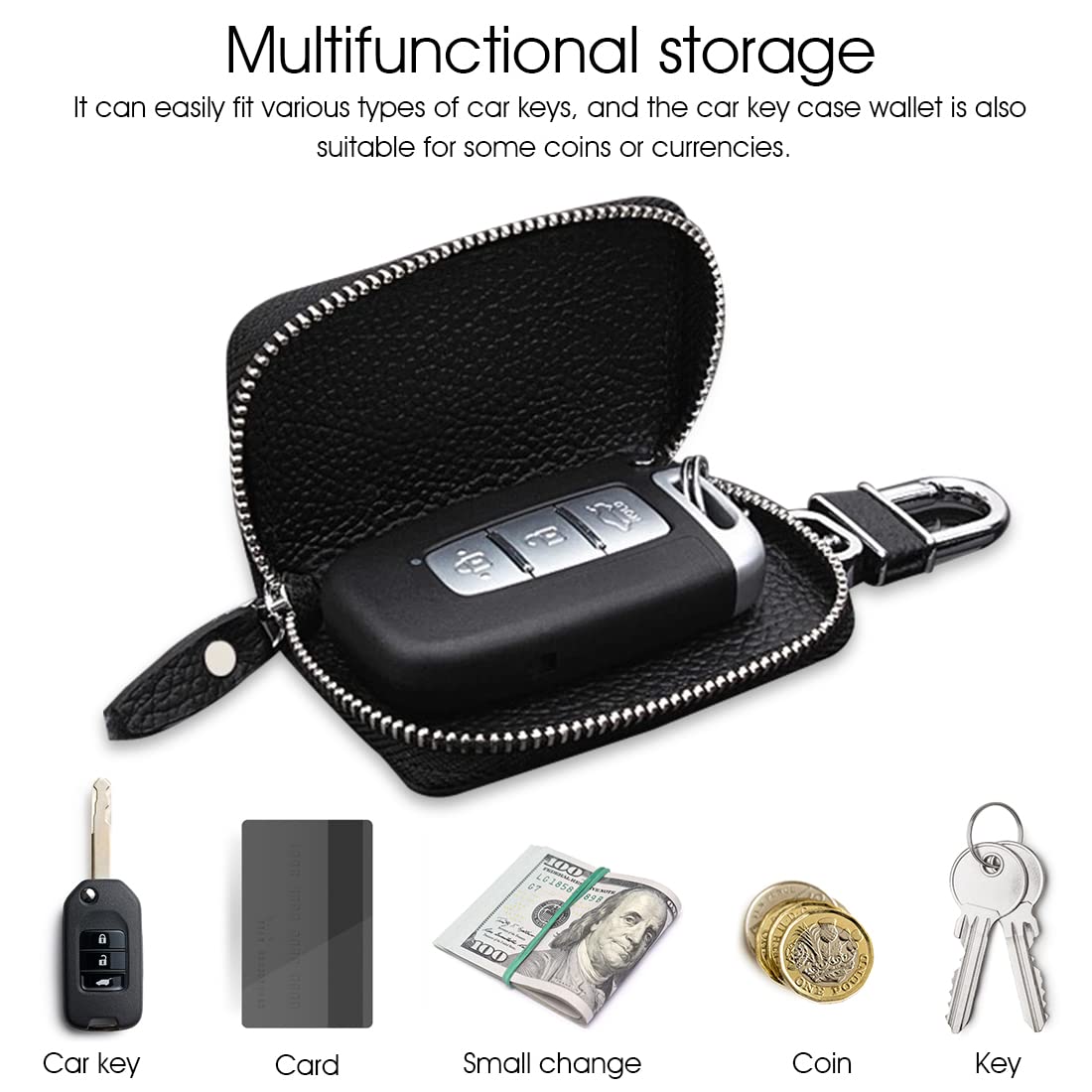 PALAY Car Key Case Protection Leather Car Smart Keychain Coin Holder Auto Remote Car Key Holder for Women and Men Gifts for Men(8.5x5.2CM)