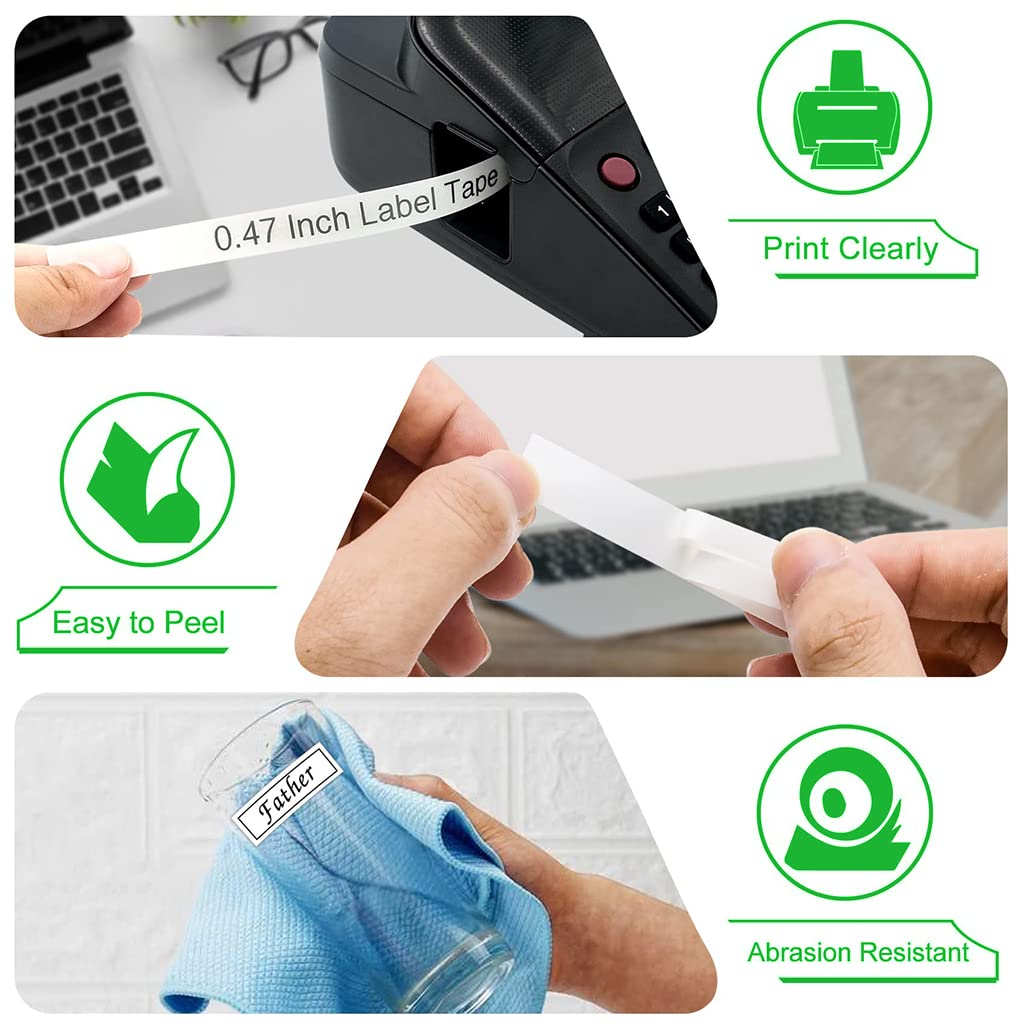ZORBES 3 Pack Label Maker Tape Replacement for Brother TZe TZ Tape, TZe-231 Touch Label Maker, 12mm 0.47'' Laminated White Touch Label Tape for Brother Label Maker PT-D210 PT-H110 PT-D600 PT-D400