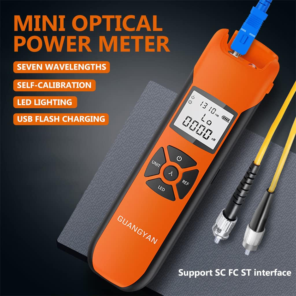 Serplex Optic Power Meter, USB Rechargeable -70~+10 dBm Optical Fiber Meter with LED Flashlight, Fiber Light Meter for Testing 7 Calibrated Wavelengths, Compatible with SC, FC, ST Interface