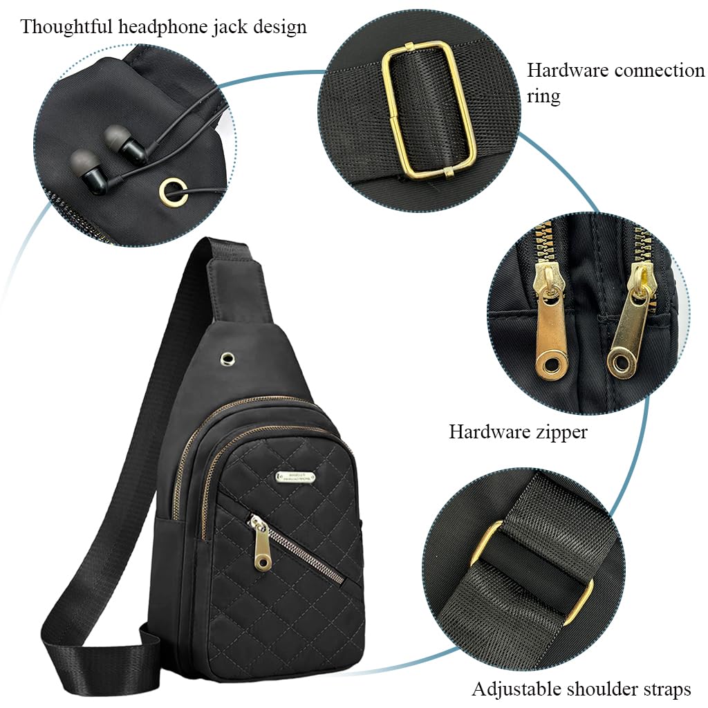 PALAY Crossbody Bag for Women Sling Bag for Women Crossbody Bag for Women Phone Bag Oxford Cloth Stylish Black Chest Bag Versatile Fashion Sling Bag Travel Shoulder Bags