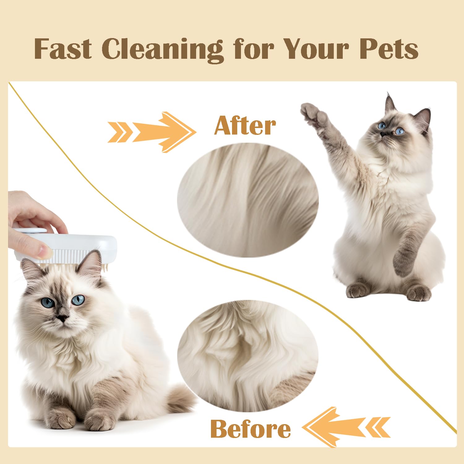 ZIBUYU® Electric Pet Steam Hair Brush Massager Grooming Brush 2 in 1 Bath-free Hair Steam Cleaning Brush with Swivel Handle USB Rechargeable Steam Massage Grooming Brush Pet Hair Brush