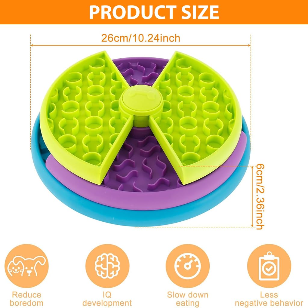 Qpets Dog Slow Feeder Bowl, Dog Toy Pet Slow Feeder for Dogs Large Puppy Puzzle Toy, Interactive Dog Toys Food Dispenser with Anti-Slip Pads - Round Edge & Triple Layer Rotatable