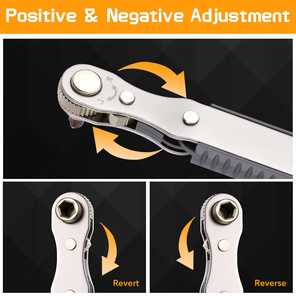 Serplex Handy Ratchet Wrench Set 1/4 Inch Drive Ratchet Wrench with 4 Screwdriver Bits High Torque Reversible Ratchet Wrench with with Phillips, Slotted, Hex, Torx for Tight Spaces