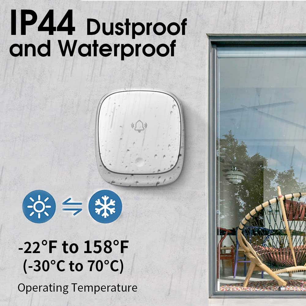 Supvox Door Bell for Home Electrical Self-Powered Battery Free Wireless Door Bell Waterproof IP44 Ding Dong Bell with Catching Eye 7 Colors Flash Light Smart Door Bells 38 Ringtones 5 Level Volume