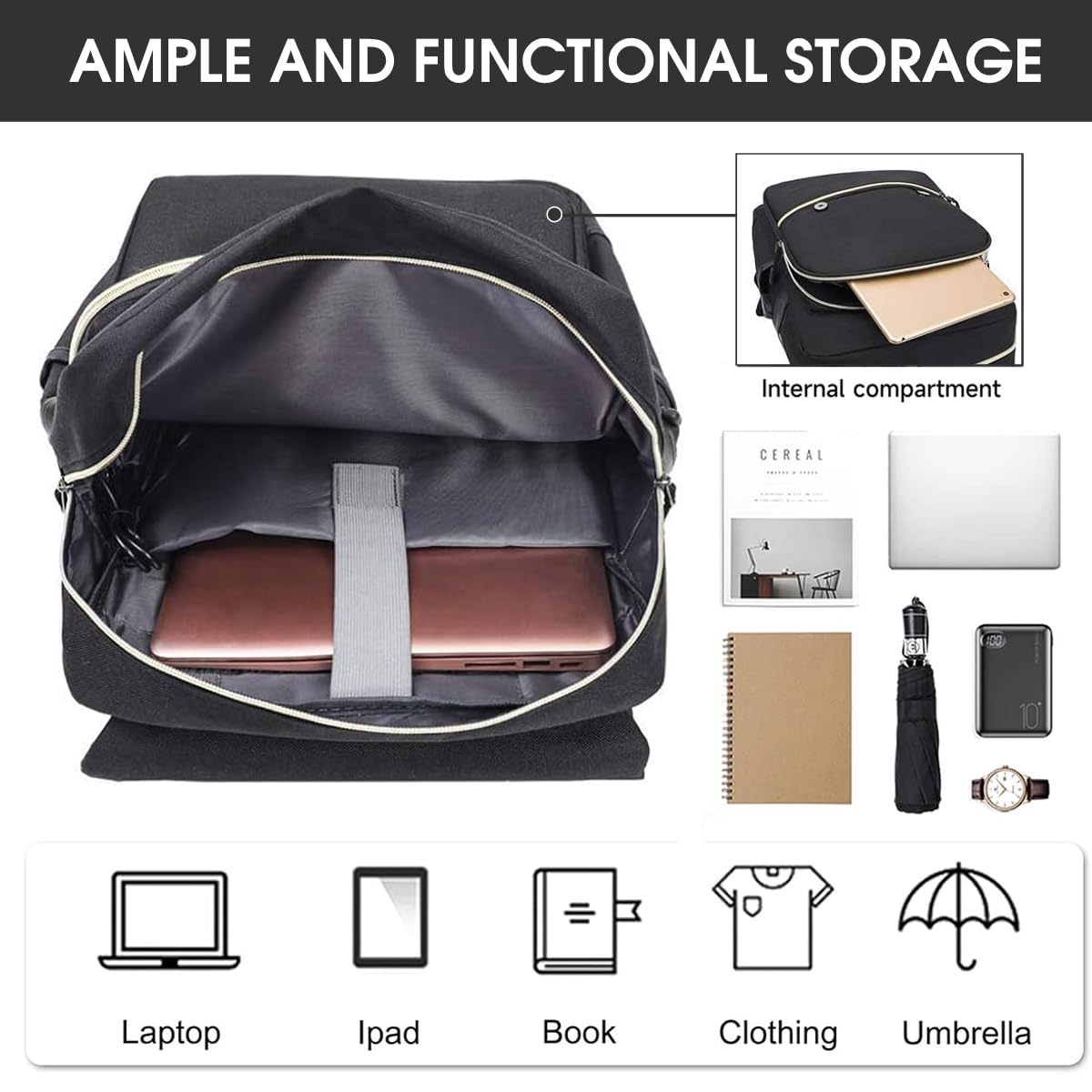 GUSTAVE Men's Backpack 15.6 inches Business Laptop Backpack Fashion Waterproof Nylon Backpack Travel Backpack Multi-pocket Large Backpack for School, Work, Travel, 30x13x42cm