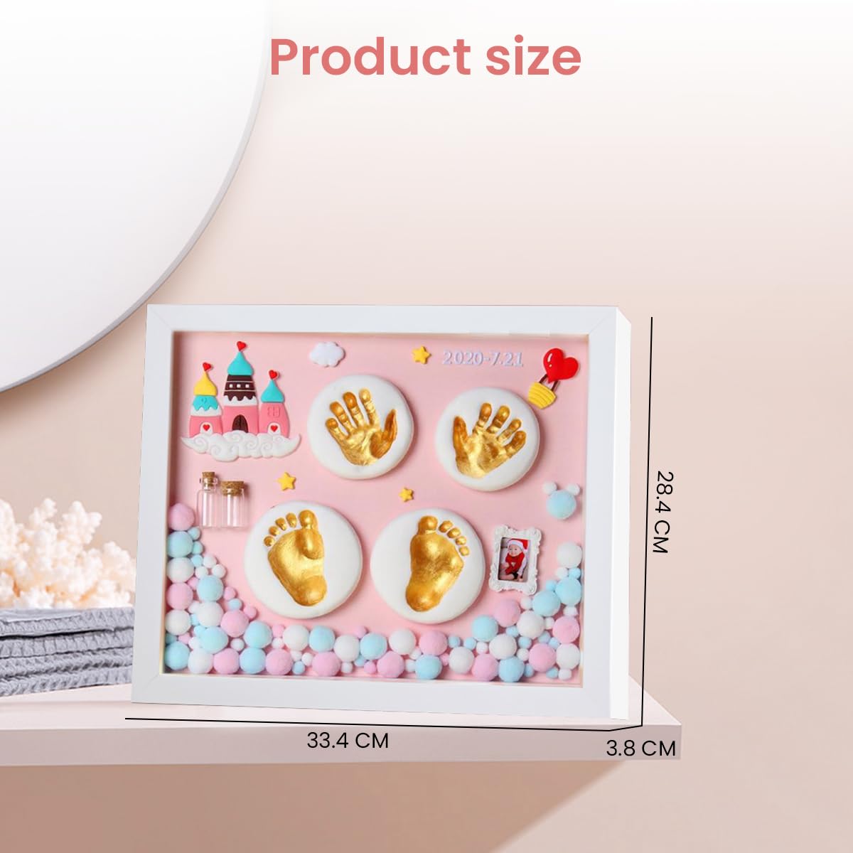 PATPAT Baby Clay Footprint & Hand Print Kit Golden Paints Baby Hand & Foot Clay Kit with 12 Inches Photo Frame & Accessories Newborn Handprint and Footprint Clay Kit, Baby Shower Gifts