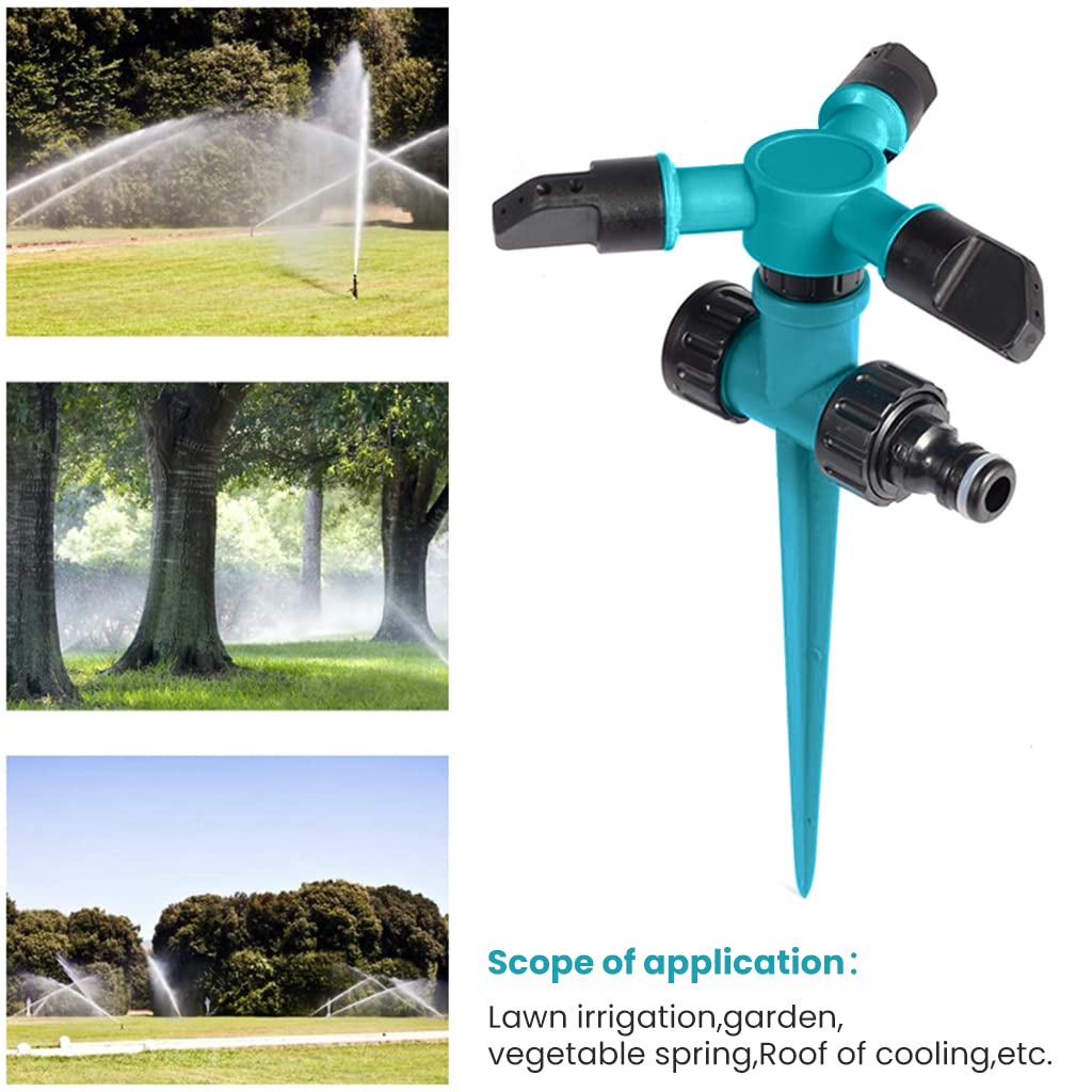 HASTHIP 3pcs Garden Sprinkler, 360° Rotating Irrigation Sprinkler,Three-Outlet Lawn Sprinkler Adjustable Jetting Angle, 3000 Sq.Ft Coverage,Gardening Watering Systems