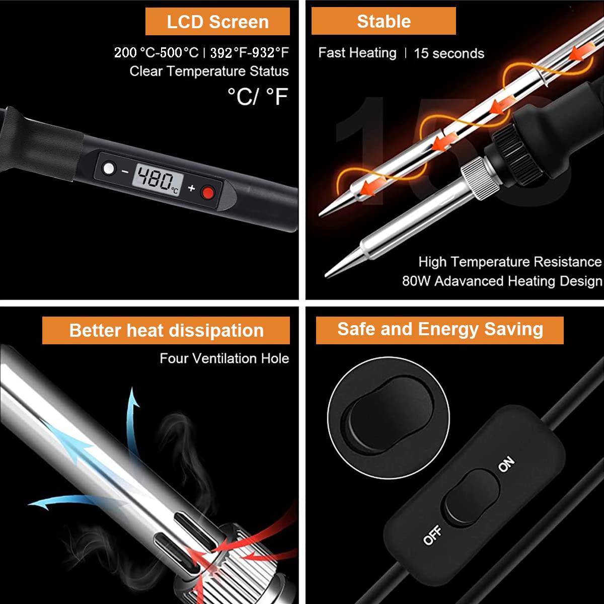 Serplex Temperature Adjustable Soldering Iron Kit With 5 Different Soldering Tips, 80W/220V Soldering Iron With Digital Display Screen, Temperature Range 200-500°C, Fast Heating Solder Iron