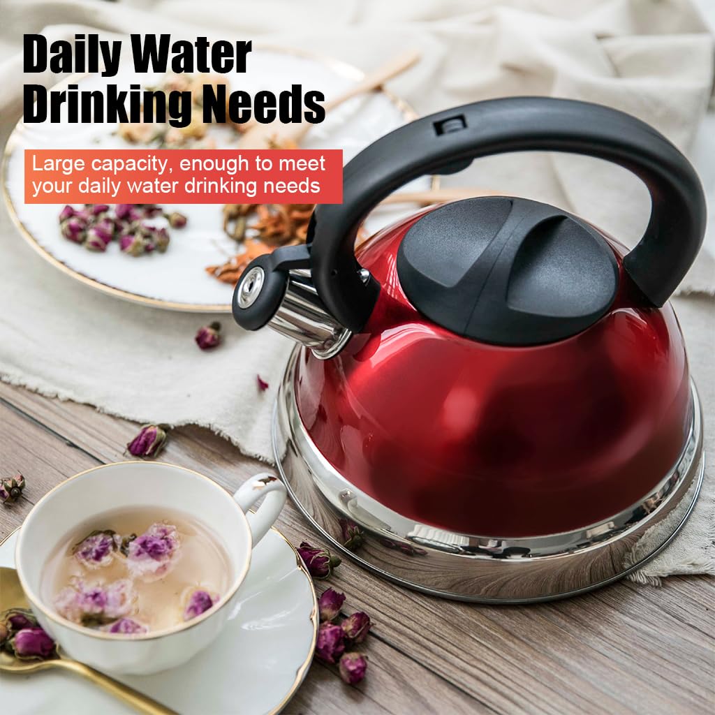 Supvox Tea Kettle 3L Stainless Steel Whistling Tea Kettle Water Pot Coffee Kettle Universal Water Kettle for Stove Top, Cook Top Outdoor Portable Water Tea Top for Camping, RV, Picnic