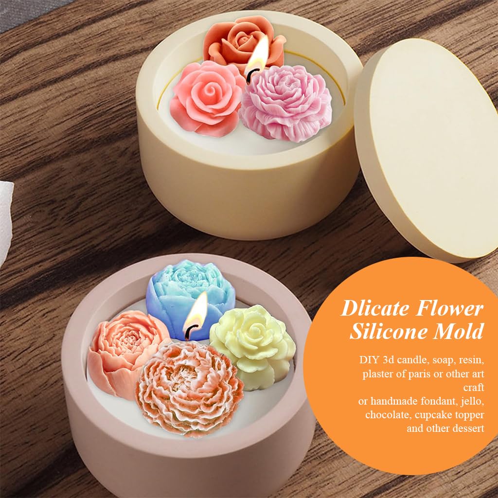 ZIBUYU 1 Pack Flowers Silicone Candle Molds Silicone Resin Molds for DIY Cake Candy Wax Chocolate Soap Concrete Candle Molds