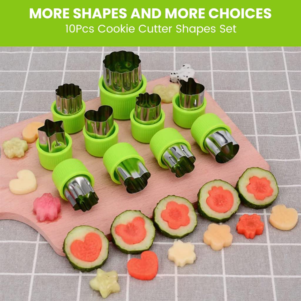 HASTHIP 10 Pcs Cookie Cutter Shapes Set, Stainless Steel Fruit Cutter Shapes Embossing Mold, Bread Sandwich Cutter for Kitchen, Baking Mold, Pastry Mold (Green)