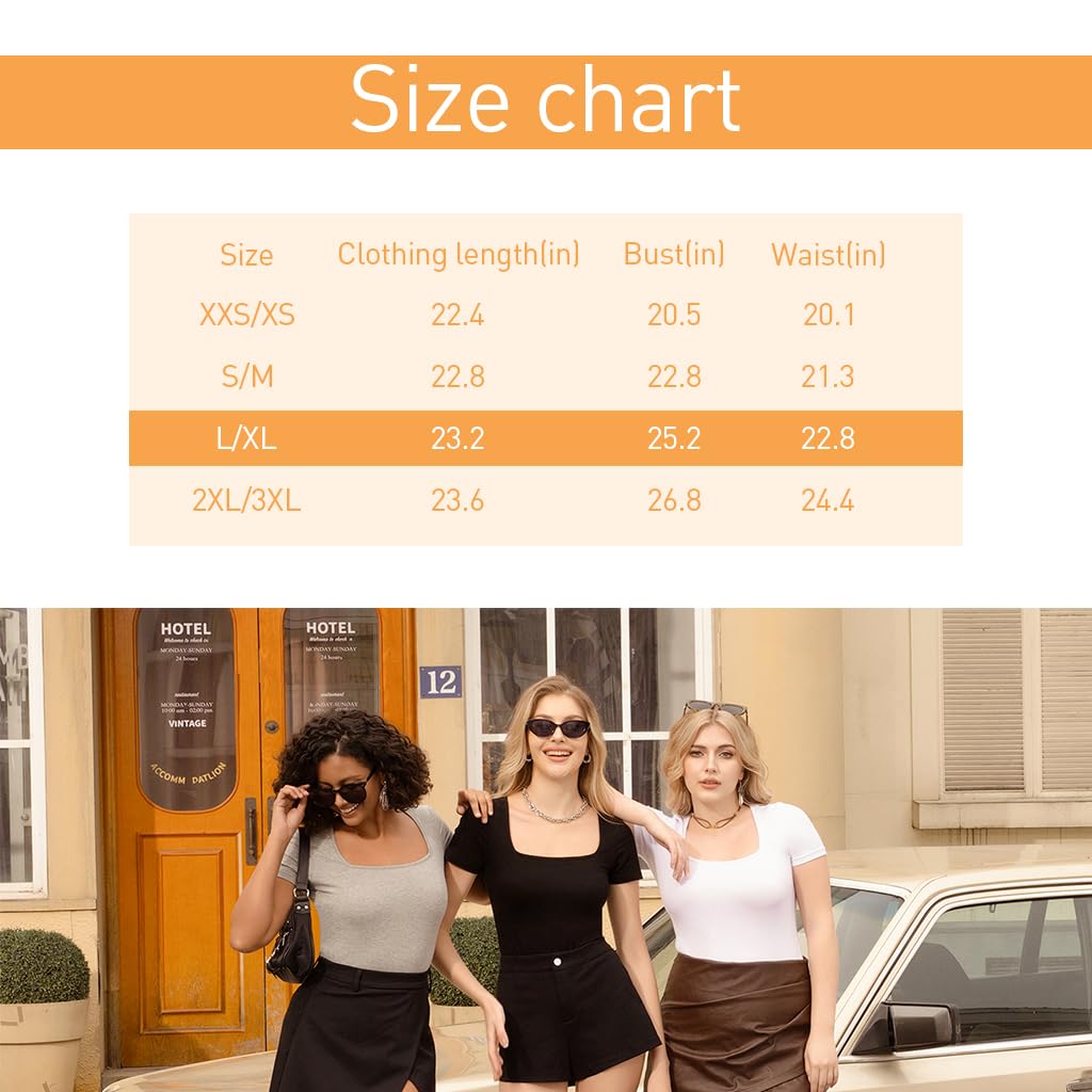 PALAY Women Bodysuit Short Sleeve Square Neck Bodysuit Nylon High Stretchy Bodysuit Base Layer Bodysuit Tummy Control Bodysuit, XL