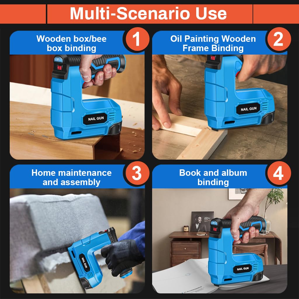 HASTHIP Electric Staple Nail Gun, USB Cordless Electric Stapler with 2 Pack of Staples Nails, Compatible with 6-10mm Staple Nails, Staple Nail Gun for Upholstery, Material Repair, Carpentry, DIY