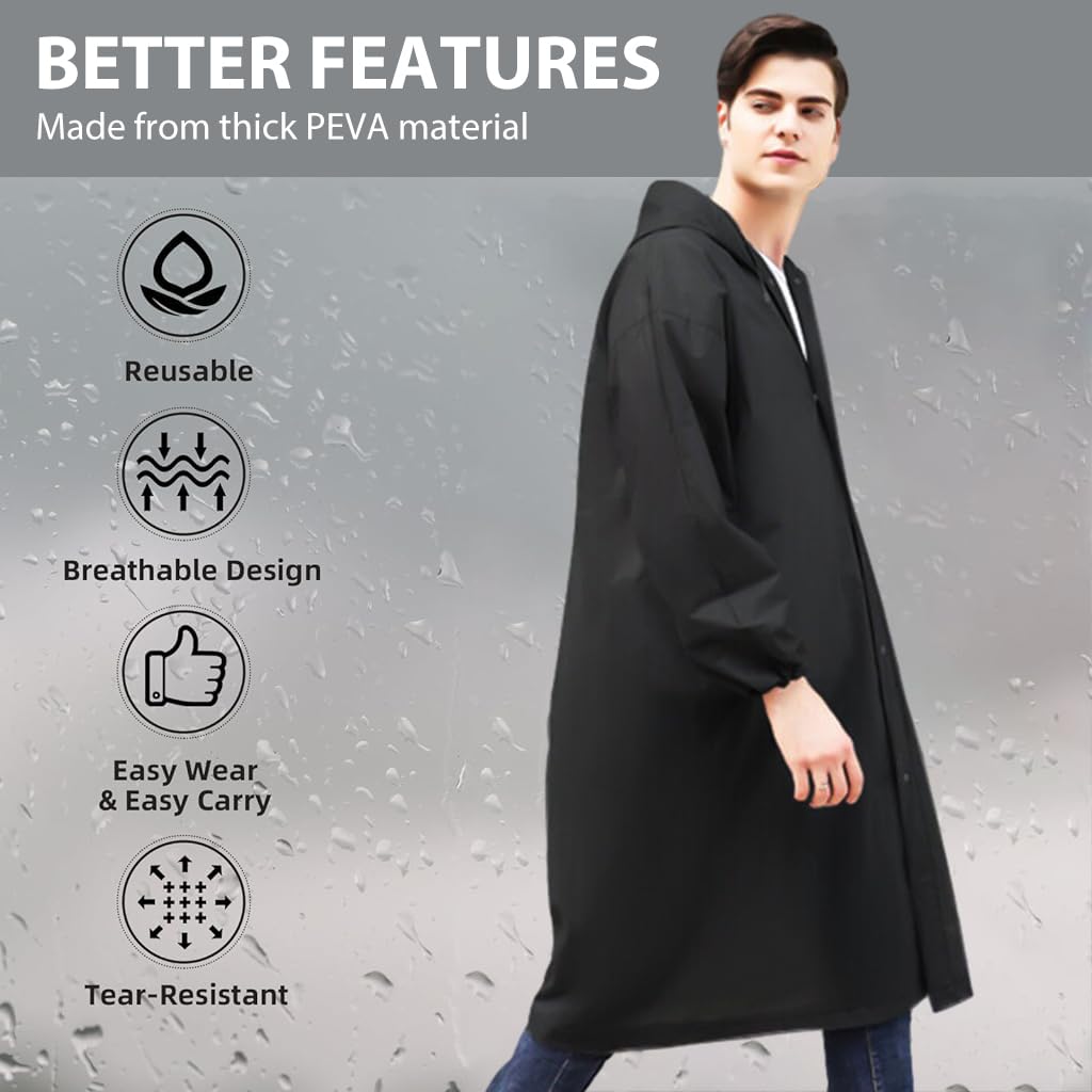 PALAY Rain Ponchos for Men Women, Reusable PEVA Raincoats with Hood for Rain Ponchos for Camping, Hiking, Music Festival, Outdoor Activities