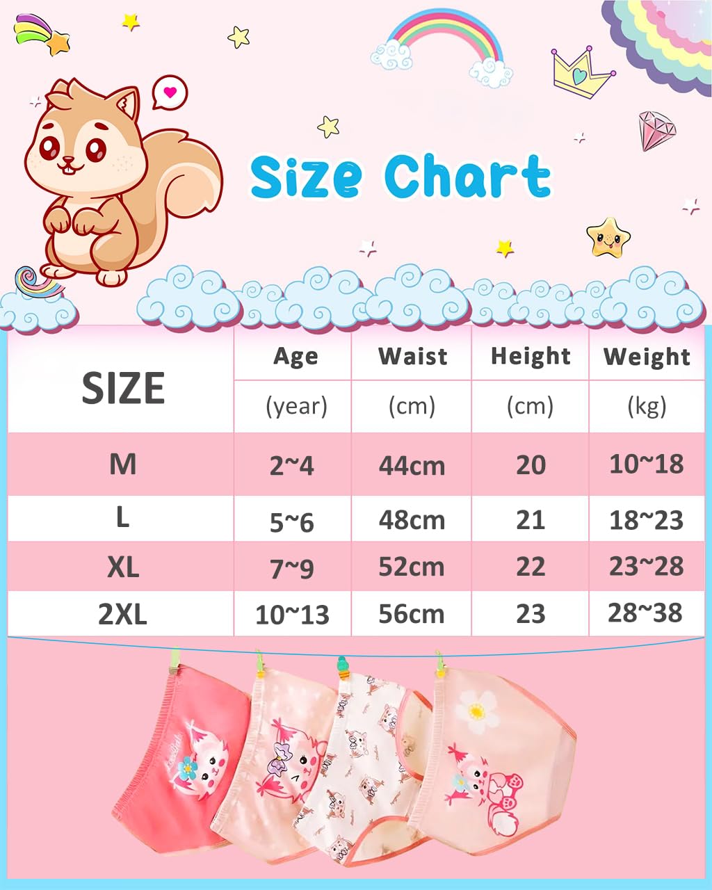 PALAY 3 Pack Toddler Soft Cotton Underwear Cartoon Cotton Toddler Underwear Briefs Skinfriendly Breathable Elastic Cotton Girls Briefs for3-4 Years Olds, L