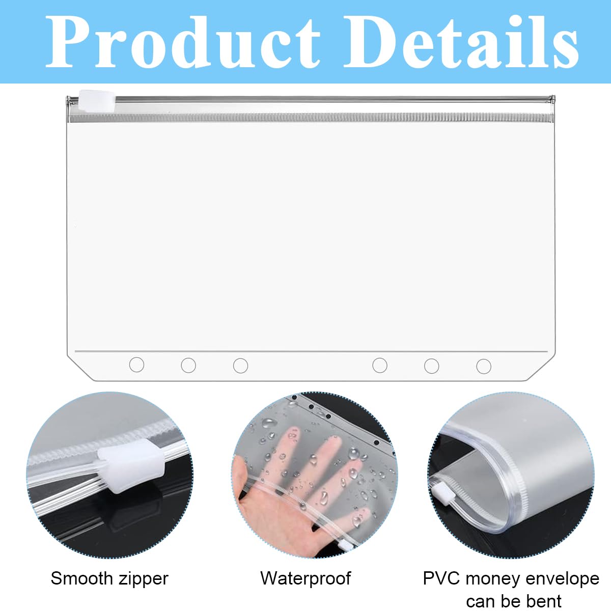 HASTHIP® A6 Size 6 Holes Binder Pockets Plastic Binder Zipper Folders Waterproof 6 Holes Zipper Loose Leaf Bags for Documents Notebooks Cards