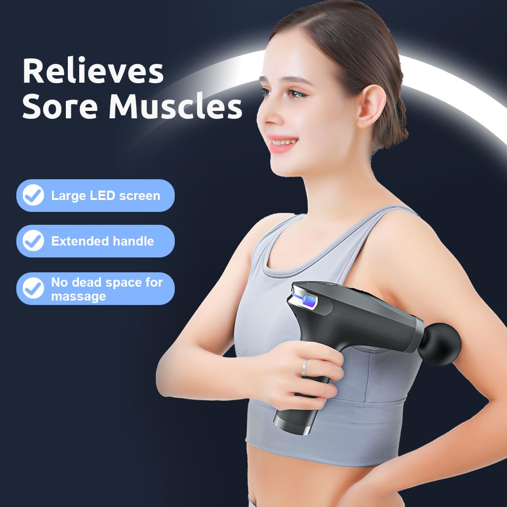 HANNEA Fascial Gun Cordless Electric Deep Muscle Stimulator with 4 Massager Attachment, 8 Intensity Levels Electric Massager Deep Muscle Relaxation Muscle Massager Travel Fascial Gun with Bag