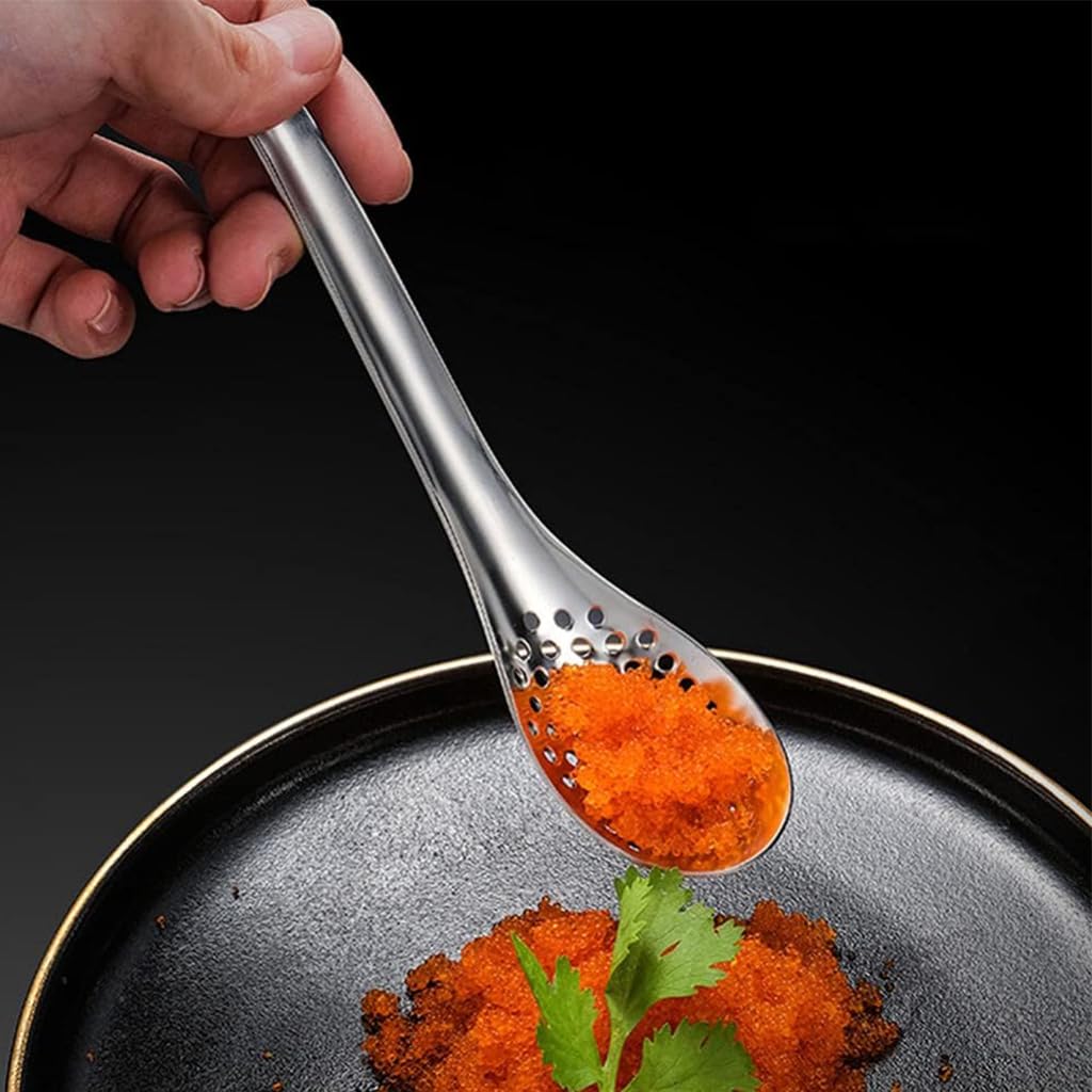 Supvox 4Pcs Spherification Spoon, Stainless Steel Caviar Spoon Perforated Slotted Spoon Kitchen Cutlery Set (Silver)