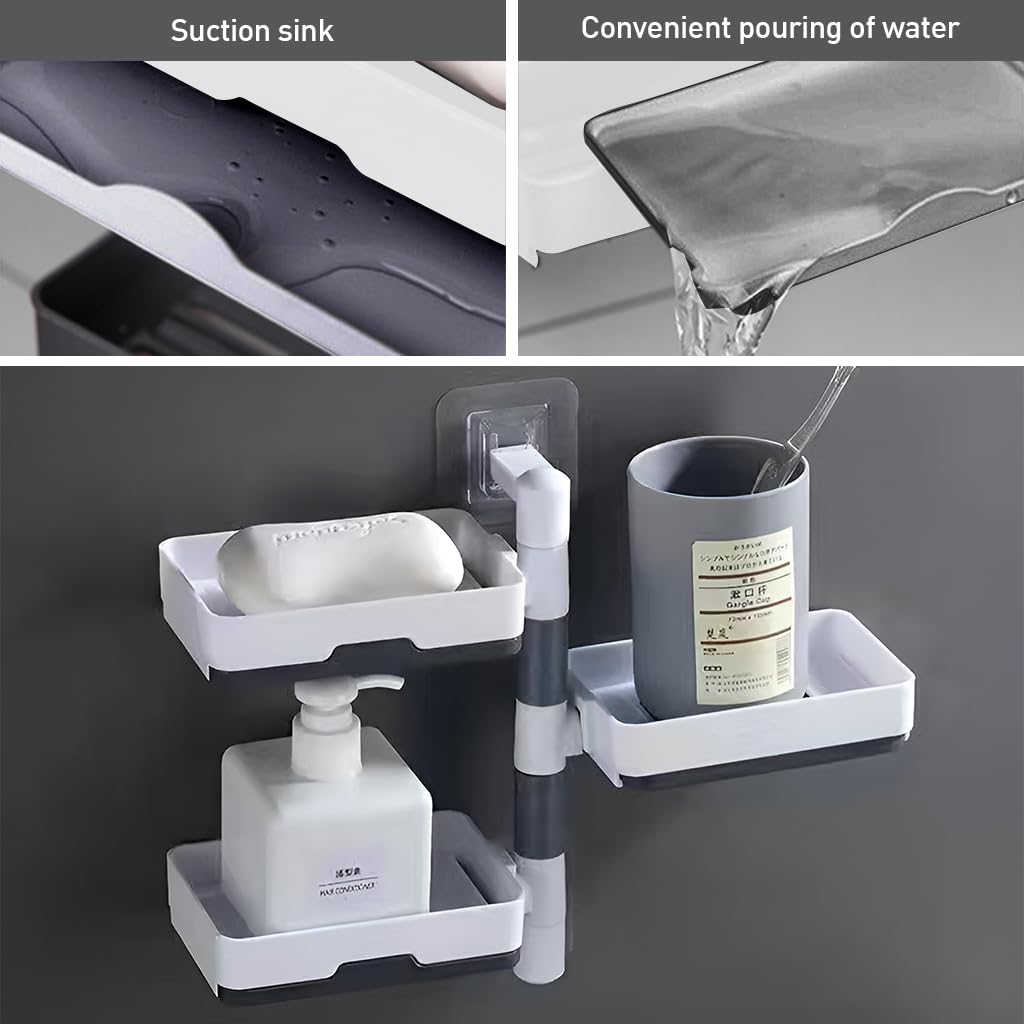 HASTHIP Super Powerful Self-Adhesive 3 Layer Soap Dish Holder for Bathroom Shower and Kitchen Wall Mounted Rotatable Soap Holder Saver Box Storage