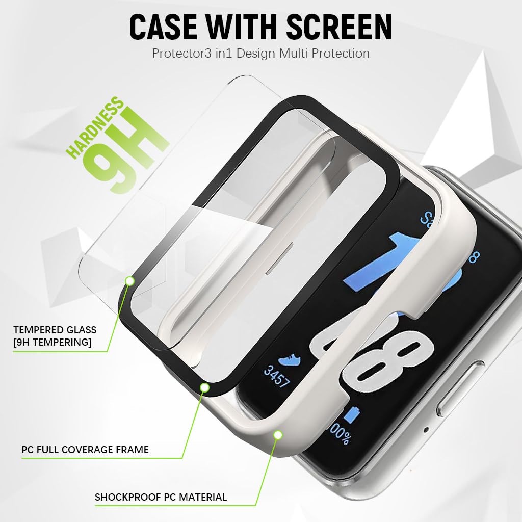 ZORBES 2-Pack Tempered Glass Cases for Samsung Galaxy Fit3 Fashion Black and White HD Screen Protectors Snap-on Tempered Glass Case Cover for Samsung Galaxy Fit3