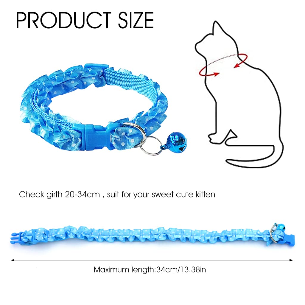 ZIBUYU Cat Collars with Bell Lace Edge Pet Collar with Bell Adjustable Cat Collar with Quick Release Buckle Neck Collar for Cats (7.87 inch to 13.38 inch) - 3 Pcs