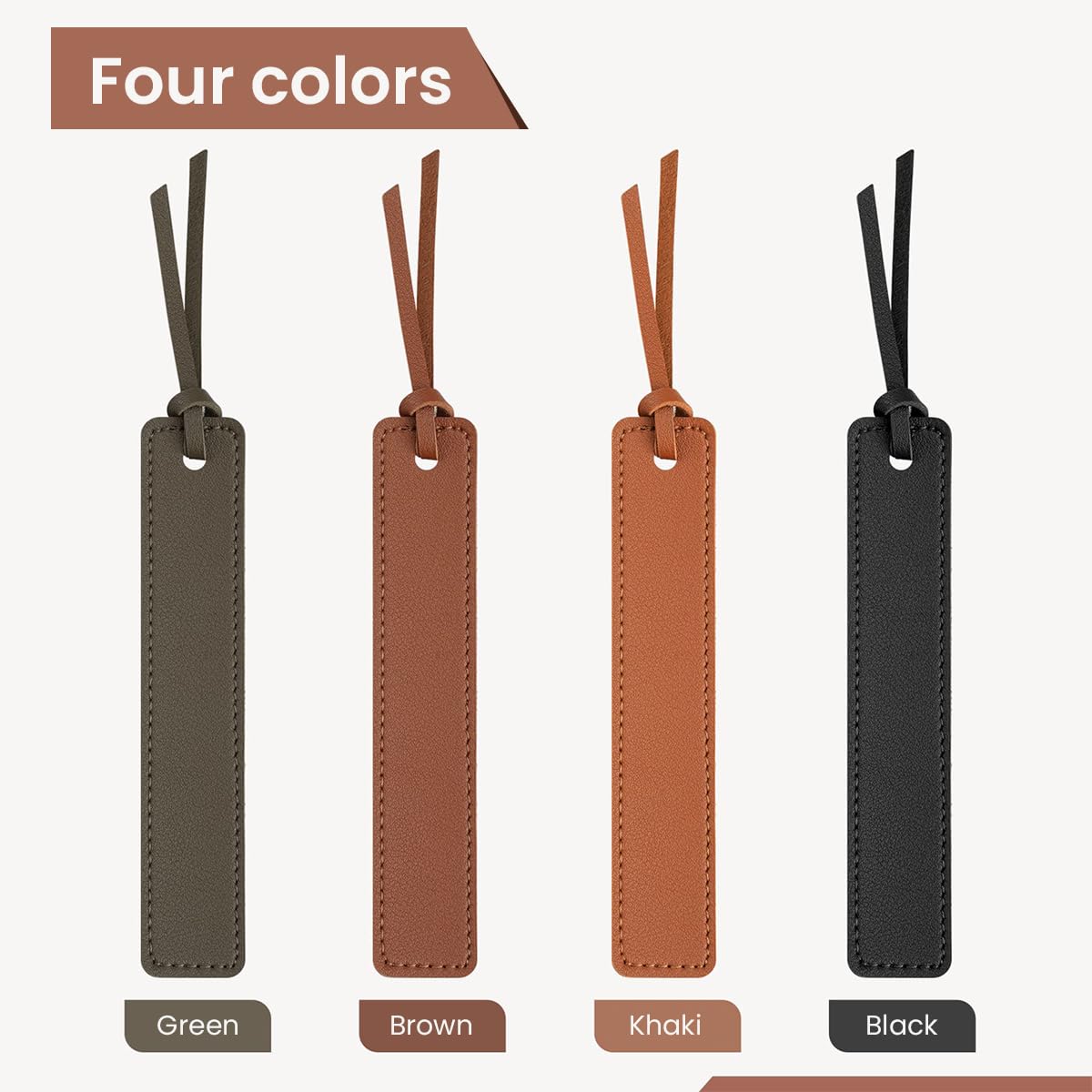 Climberty 4 Pcs PU Leather Bookmark with Decorative Rope, Classic Stitched Bookmark, Versatile Page Markers, Reading Gifts for Book Lovers, Men & Women, Ideal for Libraries & Classrooms