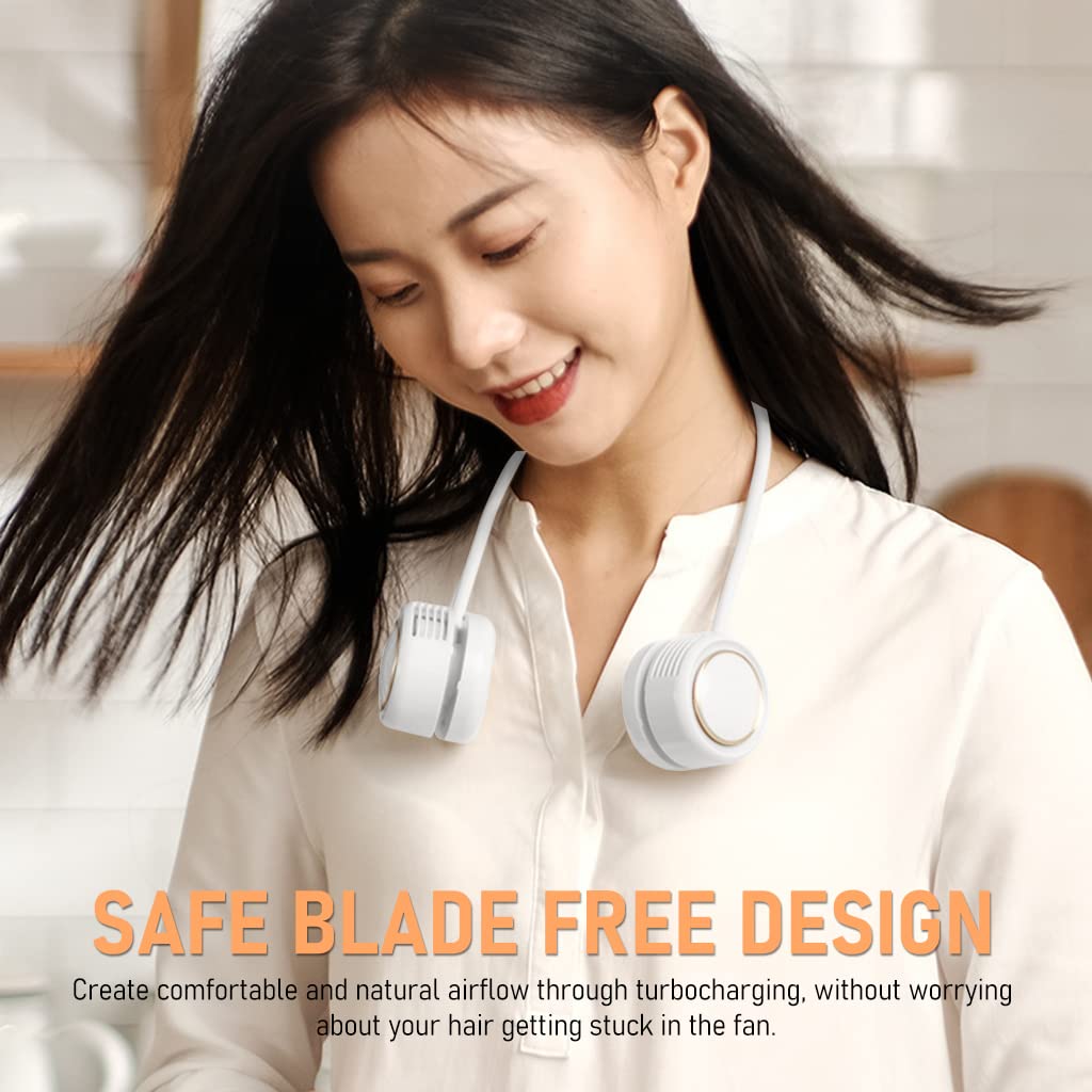HASTHIP 1600mAh Wire Wound Storage Neck Fan, Mini Usb Neckband Fan Hands Free Bladeless Neck Fan, with 3-Speed Foldable Neck Fan for Travel, Walking, Commuting, Outdoor Indoor, kitchen