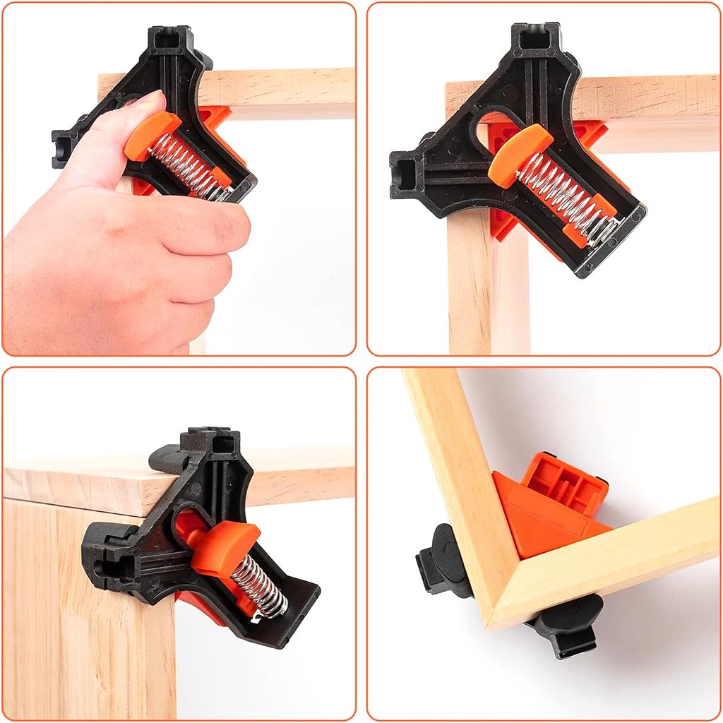 Serplex 90 Degree Corner Clamp, 4PCS Adjustable Single Handle Spring Loaded Right Angle Clamp, Woodworking Corner Clip Quick Spring Loaded Woodworking Clamp for Woodcraft, DIY Craft