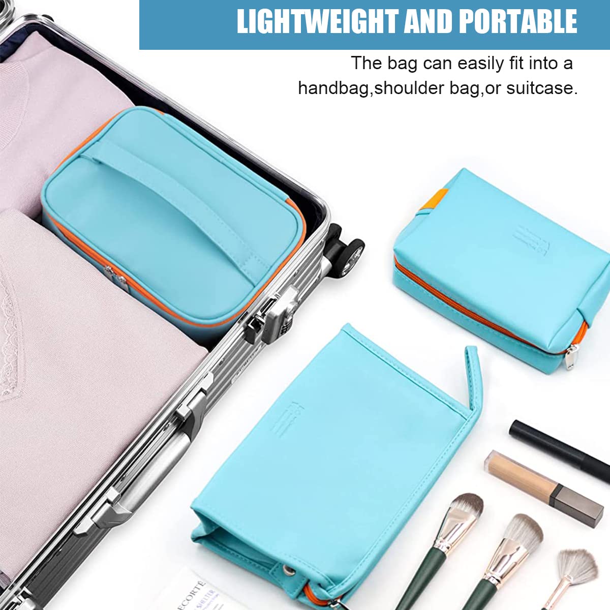 GUSTAVE Makeup Pouches for Home & Travel, Toiletry Bag for Cosmetics, Brushes, Accessories (Blue)