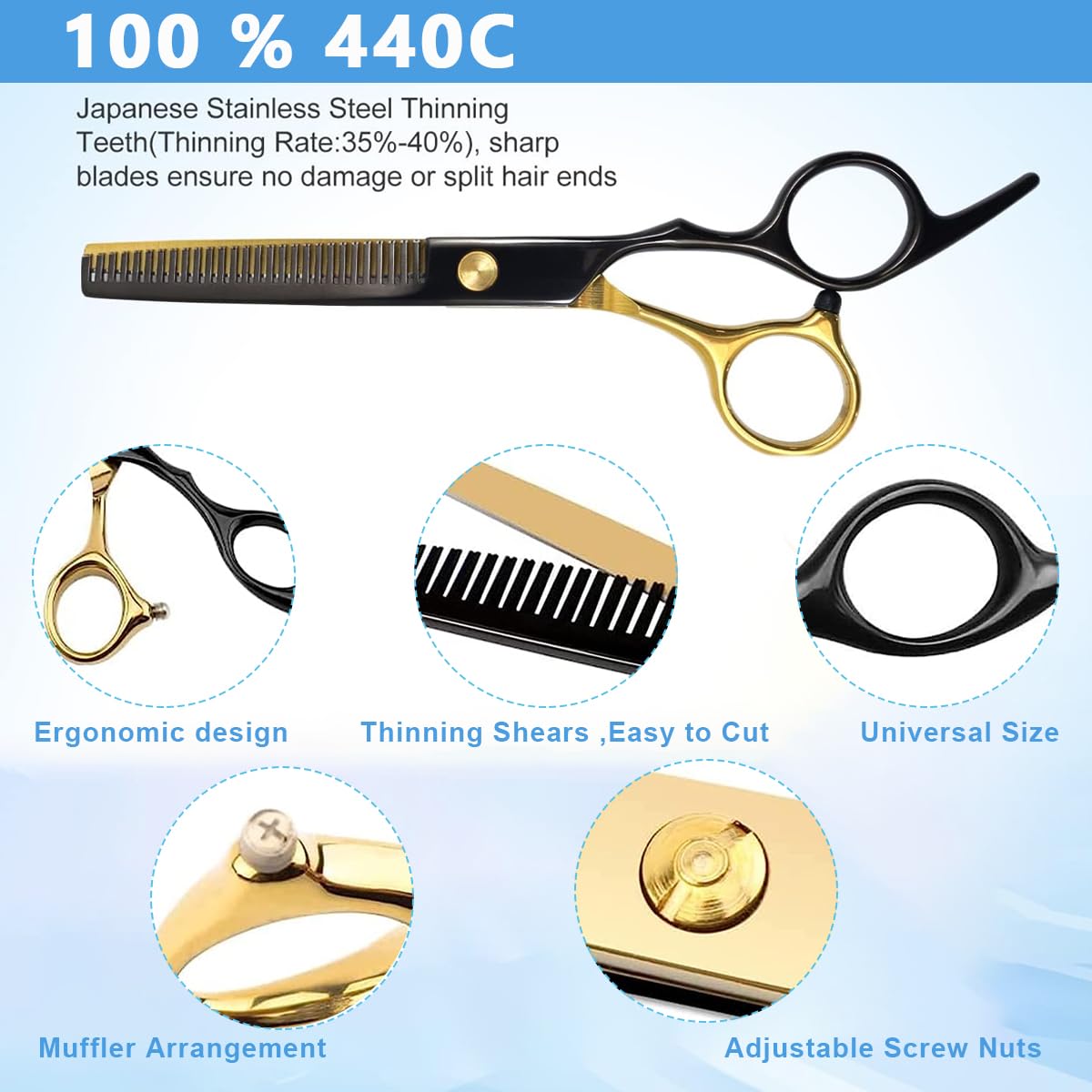 MAYCREATE Professional Hair Cutting Scissors Kits Stainless Steel Scissors Hair Dressing Scissors Barber Kit Straight Shears Teeth Scissors Thinning Shears Tools with Bag for Home, Salon
