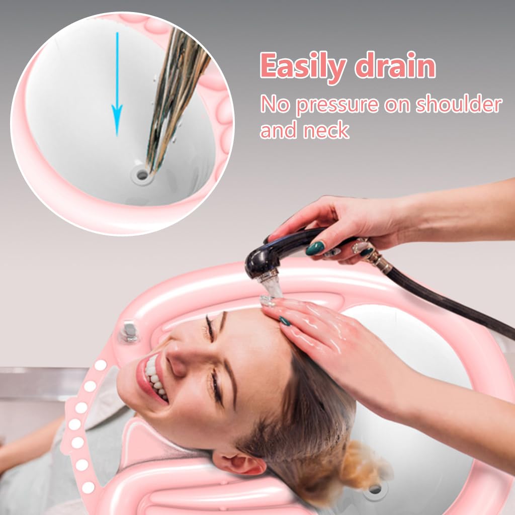 PALAY Inflatable Hair Washing Basin Rinse with Drain Pipe Hair Washing Basin for Adult, Bedridden Patients, Elderly, Pregnant Women, Adjustable Wearable Lightweight Inflatable Hair Washing Basin