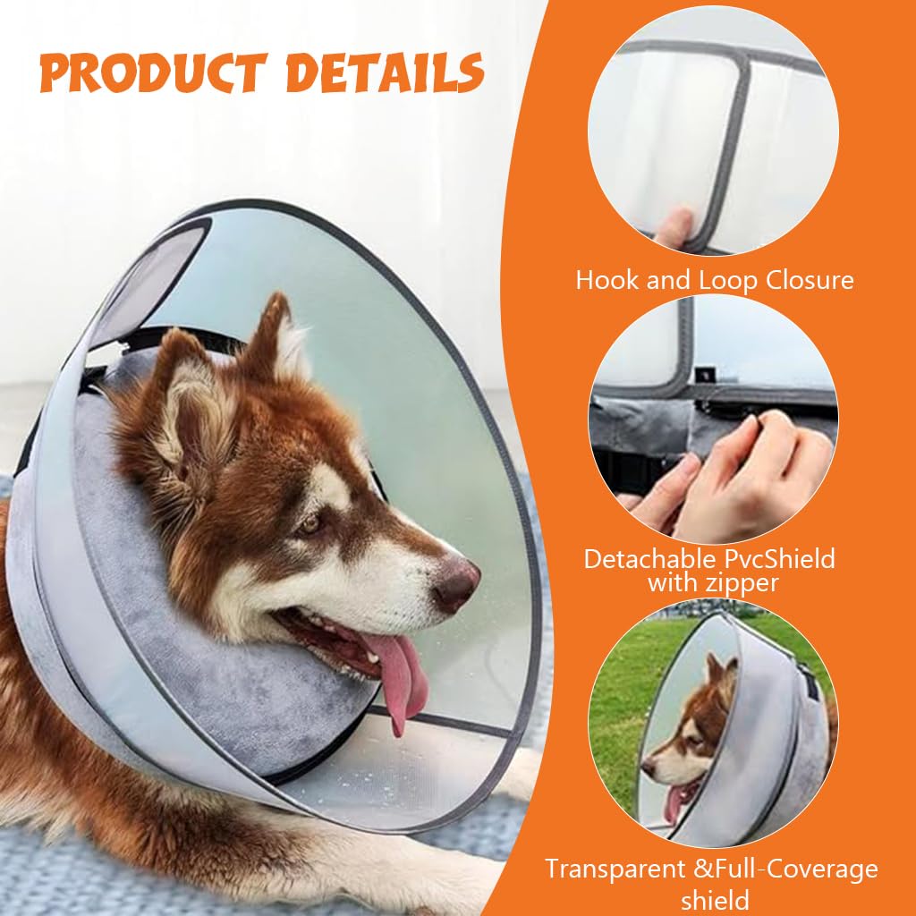 Qpets Dog Cone Collar, Inflatable Cushion Pillow Cone Collar for Dog Adjustable Hook and Loop Closure, After Surgery Dog Recovery Cone Collar Protective Collar for Dogs Cats - XL