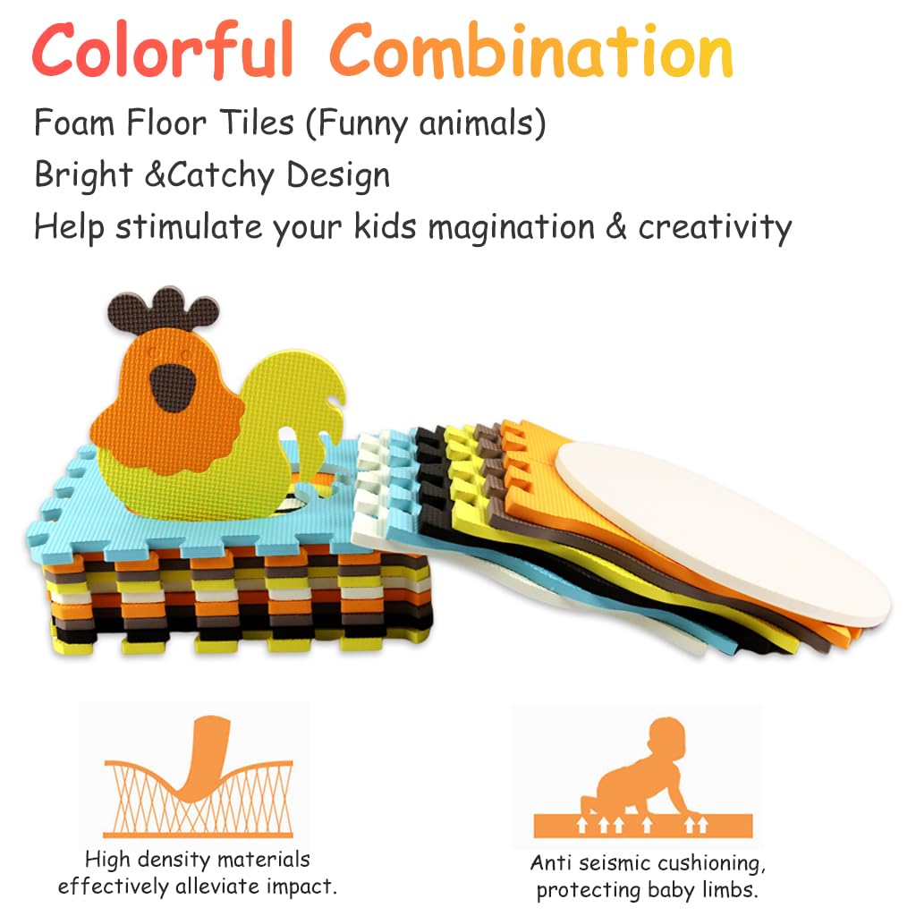 SNOWIE SOFT Baby Play Mats Cartoon Foam Puzzle Mats Toddlers Playing Mat EVA Soft Puzzle Mat 44.8 inches Floor Foam Puzzle Mats Activity Puzzle Mats for Toddlers Age 6 Months +