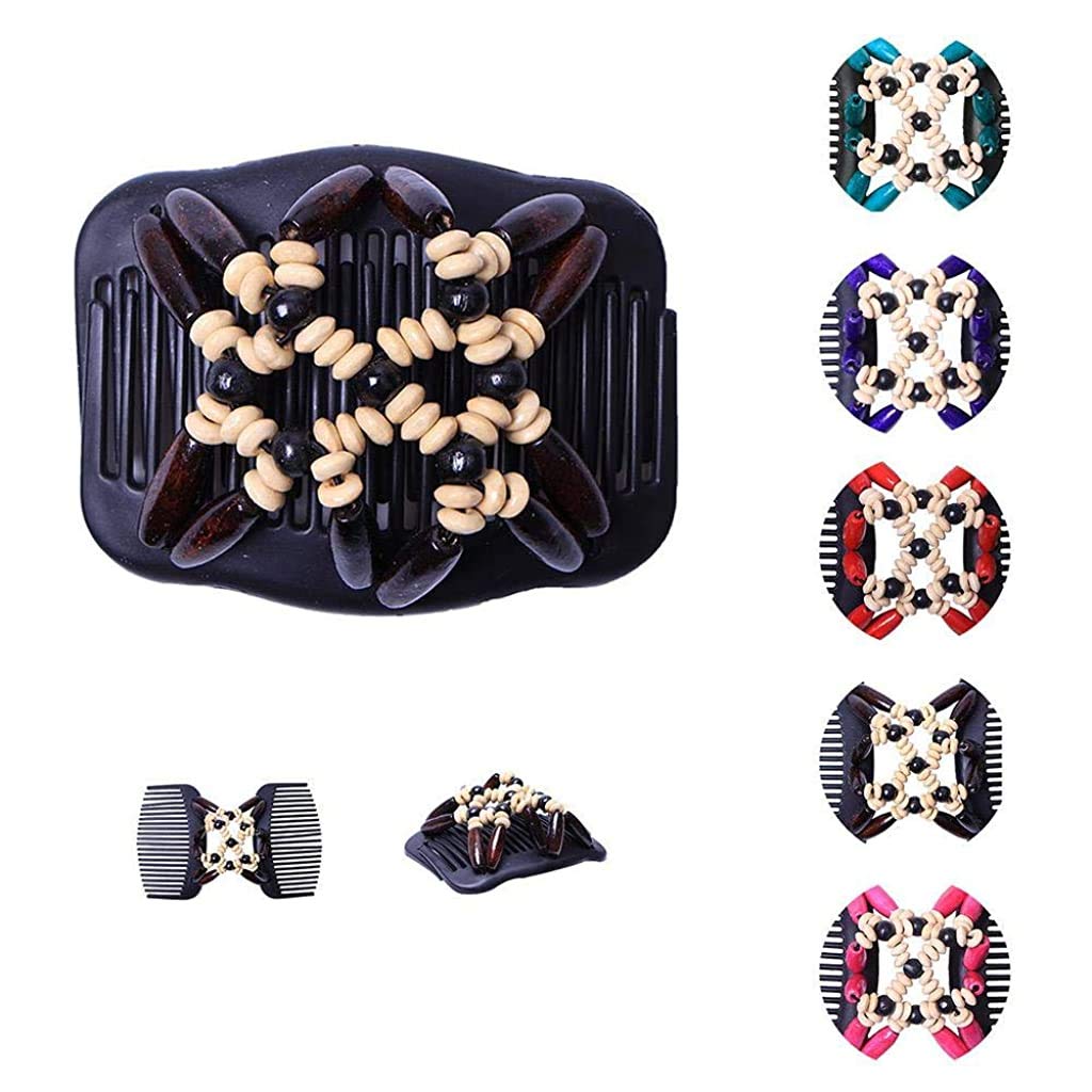 MAYCREATE Magic Double Row Wooden African Butterfly Stretchy Hair Clip for Women, Brown