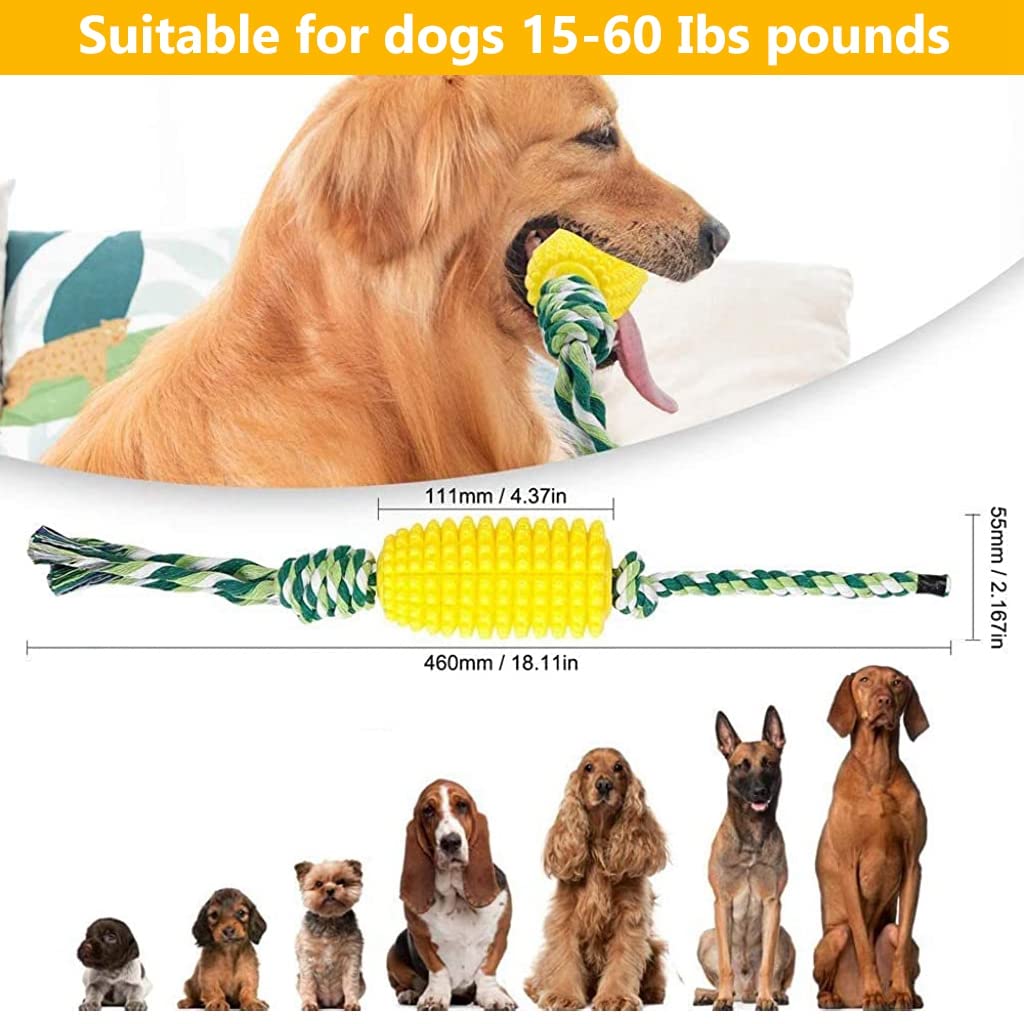 Qpets Dog Chew Toys, TPR Corn Chew Toy for Dog Teething Chewing Toy with Cotton Ropes, Sturdy Chew Toys, Interactive Pet Toys Gift Toy for Dog Small Puppies and Medium Dogs