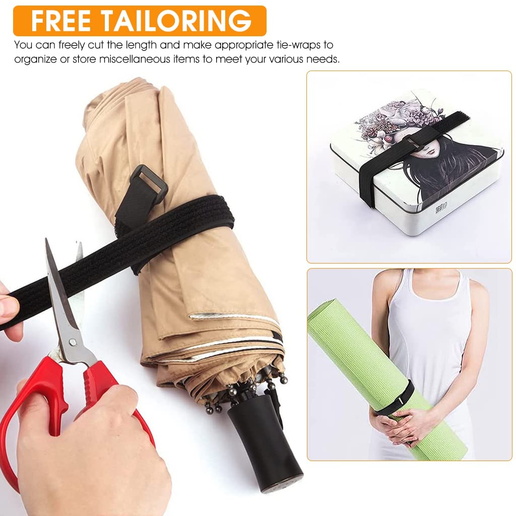 HASTHIP Cable Organiser, Cable Ties Strap, Adjustable Multipurpose Hook and Loop Securing Straps for Wire Tie Curtain Marker Straps Belts, 5m+25 Plastic Buckles