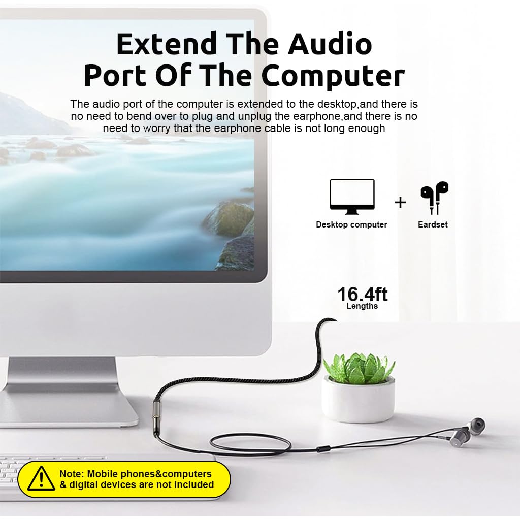 Verilux Audio Aux Cable, 16.4Ft Jack Audio Extension Cable Male to Female Audio Jack Cable, Universal Stereo 3.5 mm to 3.5 mm Cable for Phones, Speakers, Headphones, Tablets, MP3 Players and Car