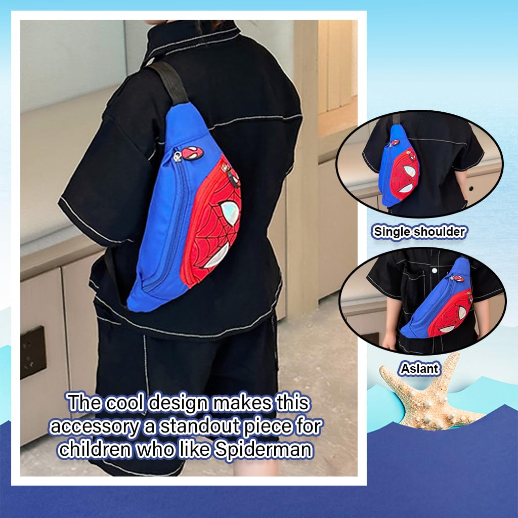PALAY Kids Chest Bag Cartoon Spider Man Print Bag for Kids Shoulder Bag Fanny Pack Crossbody Bag with Adjustable Quick Release Strap Travel Lightweight Bag for Kids Chrismast Gift for Kids, Blue
