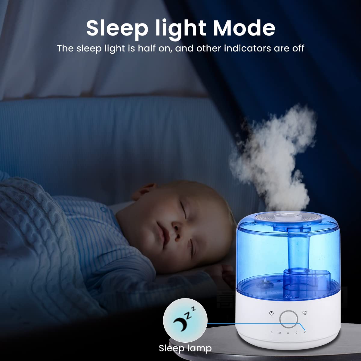 HANNEA 3L Cool Mist Humidifier, Touch Button, for Bedroom, Home, Office and Plants, 28dB Low Sound Quiet Ultrasonic Humidifier, Easy to Clean Home Humidifier,Auto Shut Off