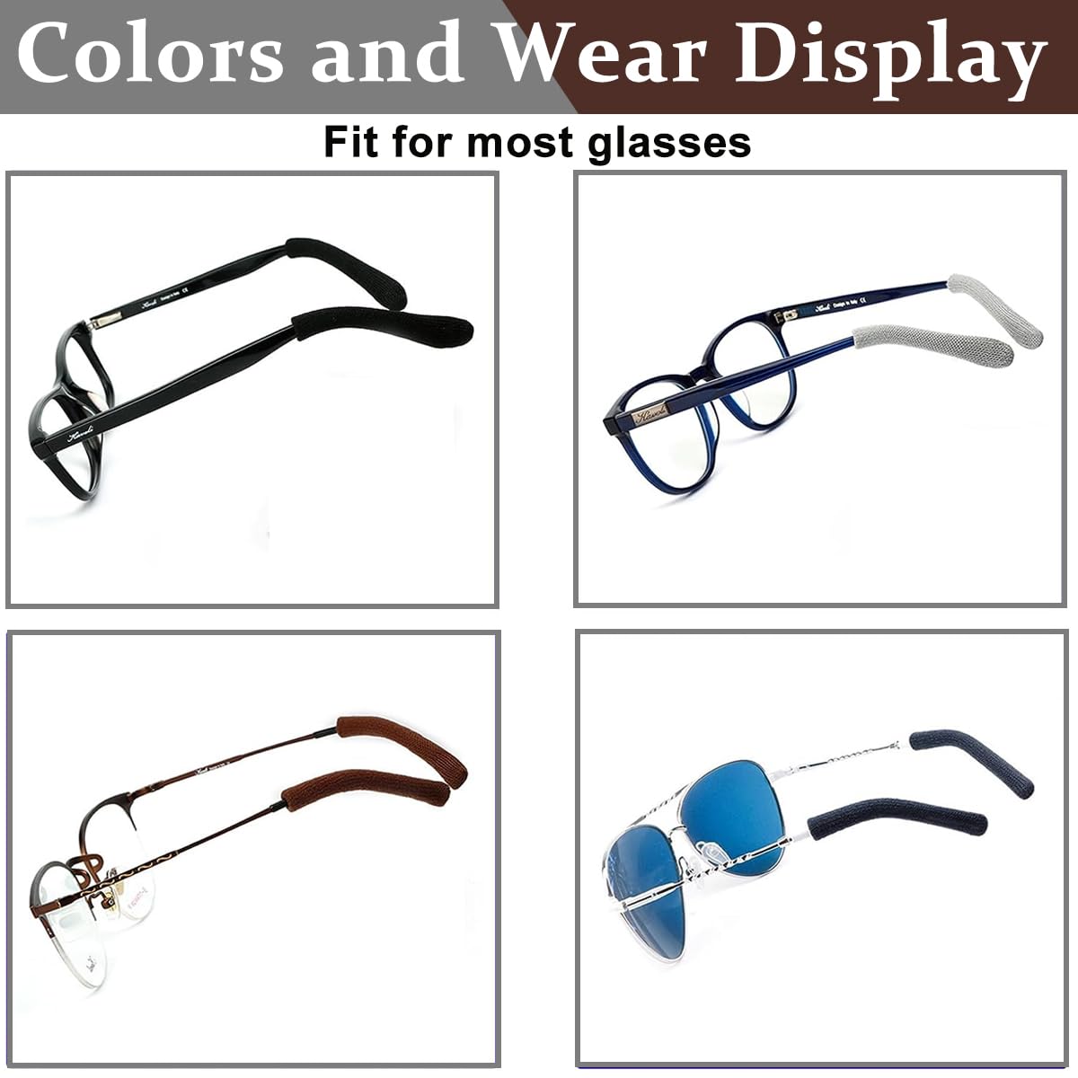 HASTHIP 3 Pairs Anti-Slip Glasses Ear Grip, Soft Knitting Eyeglasses Temple Tips Sleeve, Universal Elastic Eyeglass Ear Cushion Retainer for Sunglasses Eyewear