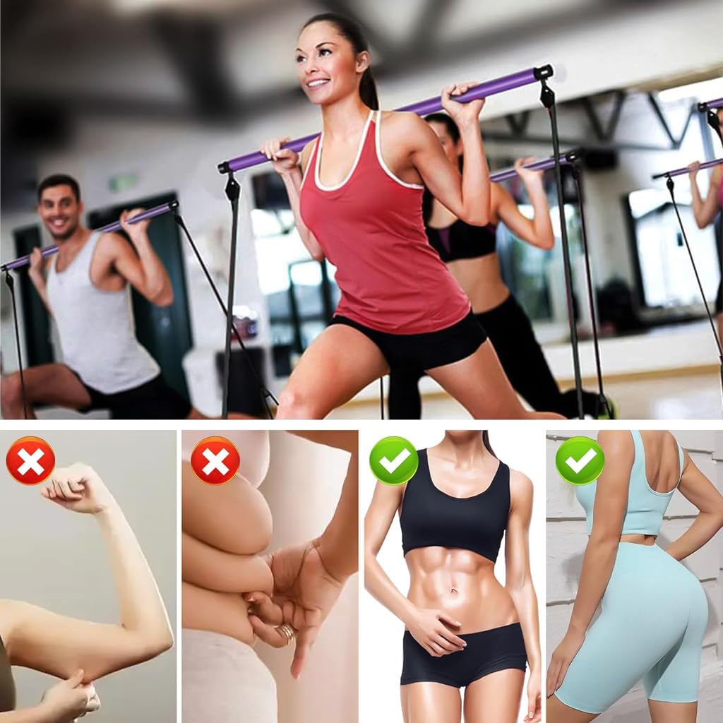 Optifit Foam Portable Yoga Pilates Bar with Resistance Bands&Foot Loop for Pilates, Workout, Portable Home Gym Workout, Body Shaping Pilates Stick, Pilates Sculpt Bar for Bodybuilding Workout.