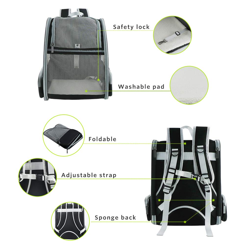 Qpets Breathable Design Cat Bag Carrier Backpack for Hot Weather, Expandable Cat Dogs Cage, Cat Bag, Backpack Design Pet Travel Carrier Pet Case for Small Pets (Grey)
