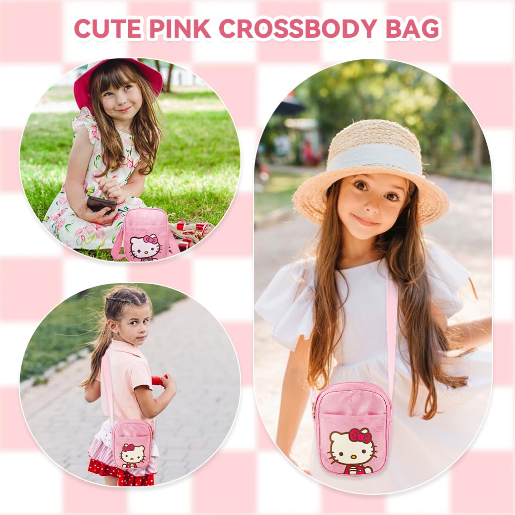 PATPAT Hello Kitty Mini Crossbody Bag for Girls Phone Sling Bag Phone Pouch Kawaii Pink Kitty Print Crossbody Bag Birthday Gift for Girls Christmas Gift for Girls, 15x15cm